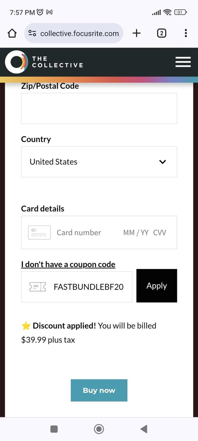 Focusrite checkout page showing Focusrite promo code box | Screenshot taken by SimplyCodes community member on Dec 10, 2023