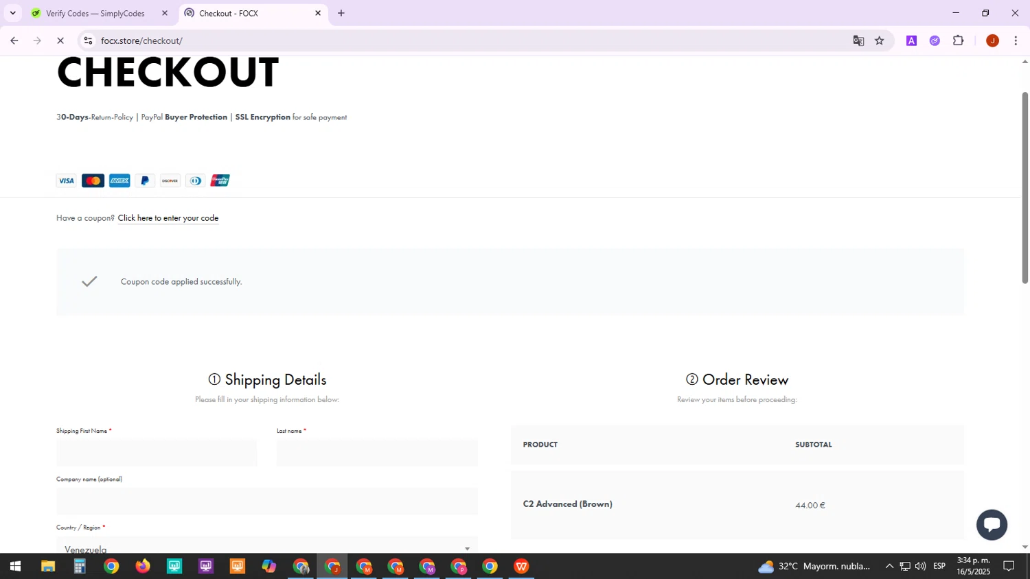 FOCX Wallet promo code screenshot showing code BETTER2021 applied at FOCX Wallet checkout page. Uploaded by SimplyCodes community member MarkZuckerberg on May 16, 2025