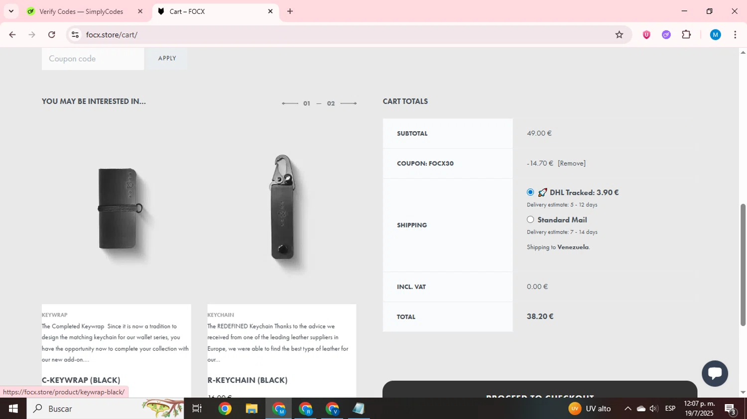FOCX Wallet promo code screenshot showing code FOCX30 applied at FOCX Wallet checkout page. Uploaded by SimplyCodes community member LegendaryCurator1585 on Jul 19, 2025