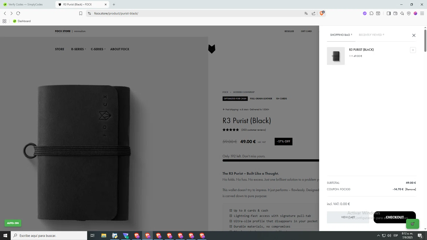 FOCX Wallet promo code screenshot showing code FOCX30 applied at FOCX Wallet checkout page. Uploaded by SimplyCodes community member jHjJJJhgPlDmsdUYitrNMASDll on Sep 7, 2025