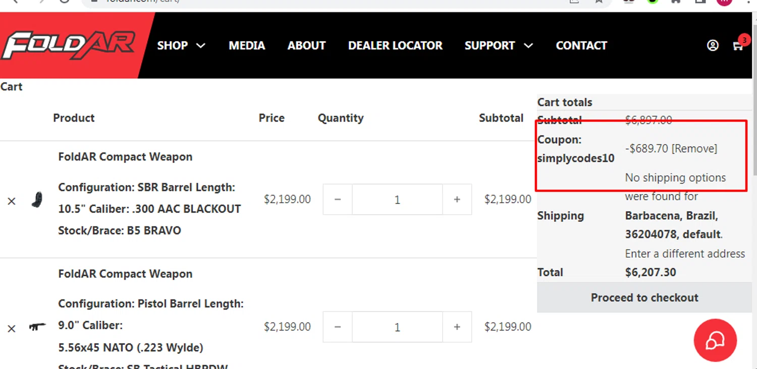 FoldAR promo code screenshot showing code SIMPLYCODES10 applied at FoldAR checkout page. Uploaded by SimplyCodes community member MOYSEY007 on Sep 8, 2025