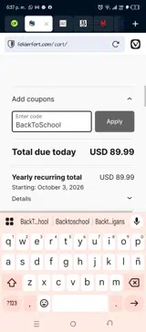 FolderFort coupon verification screenshot