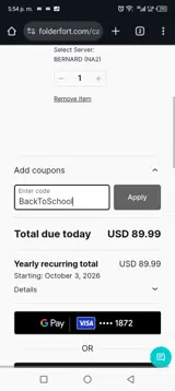 FolderFort coupon verification screenshot