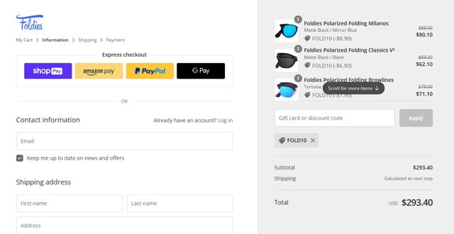 Foldies checkout page showing Foldies discount code box | Screenshot taken by SimplyCodes community member on Sep 6, 2021