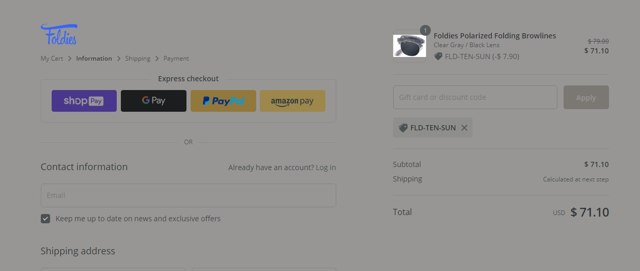 Foldies checkout page showing Foldies discount code box | Screenshot taken by SimplyCodes community member on Mar 4, 2021