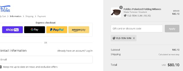 Foldies checkout page showing Foldies discount code box | Screenshot taken by SimplyCodes community member on Apr 4, 2021