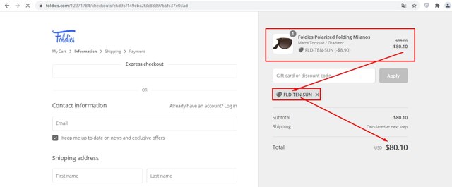 Foldies checkout page showing Foldies discount code box | Screenshot taken by SimplyCodes community member on May 6, 2021