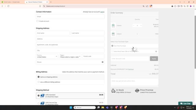 Folexin checkout page showing Folexin discount code box | Screenshot taken by SimplyCodes community member on Apr 9, 2025
