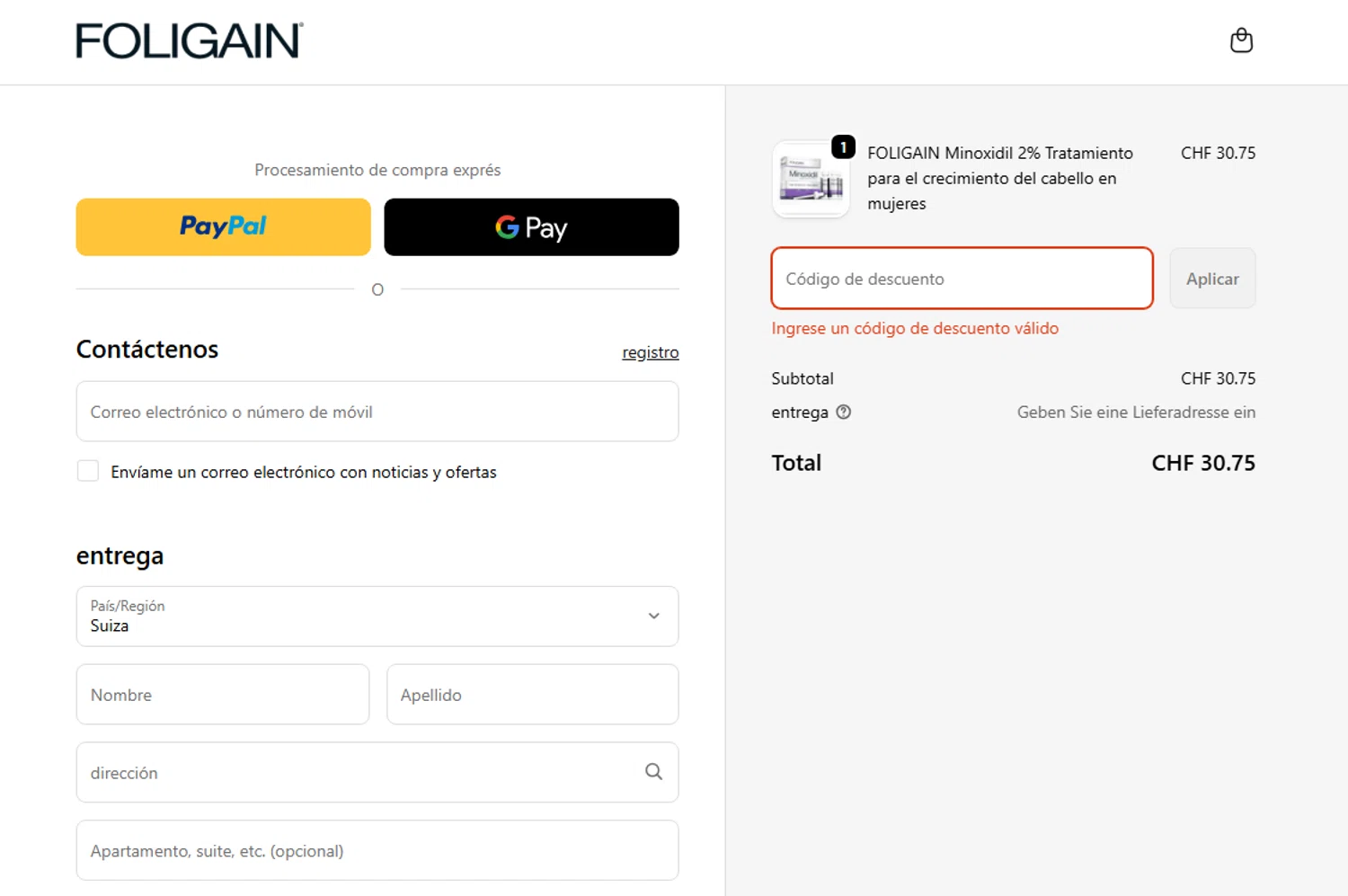 Foligain discount code screenshot showing code FEELFRESH applied at Foligain checkout page. Uploaded by SimplyCodes community member Hendrix on Dec 15, 2025