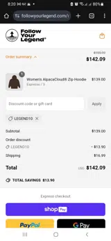 LEGEND10 coupon verification screenshot