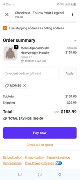 Mom30 coupon verification screenshot