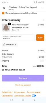 Earth20 coupon verification screenshot