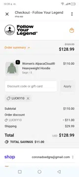 Lucky10 coupon verification screenshot