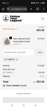 CYBER15 coupon verification screenshot