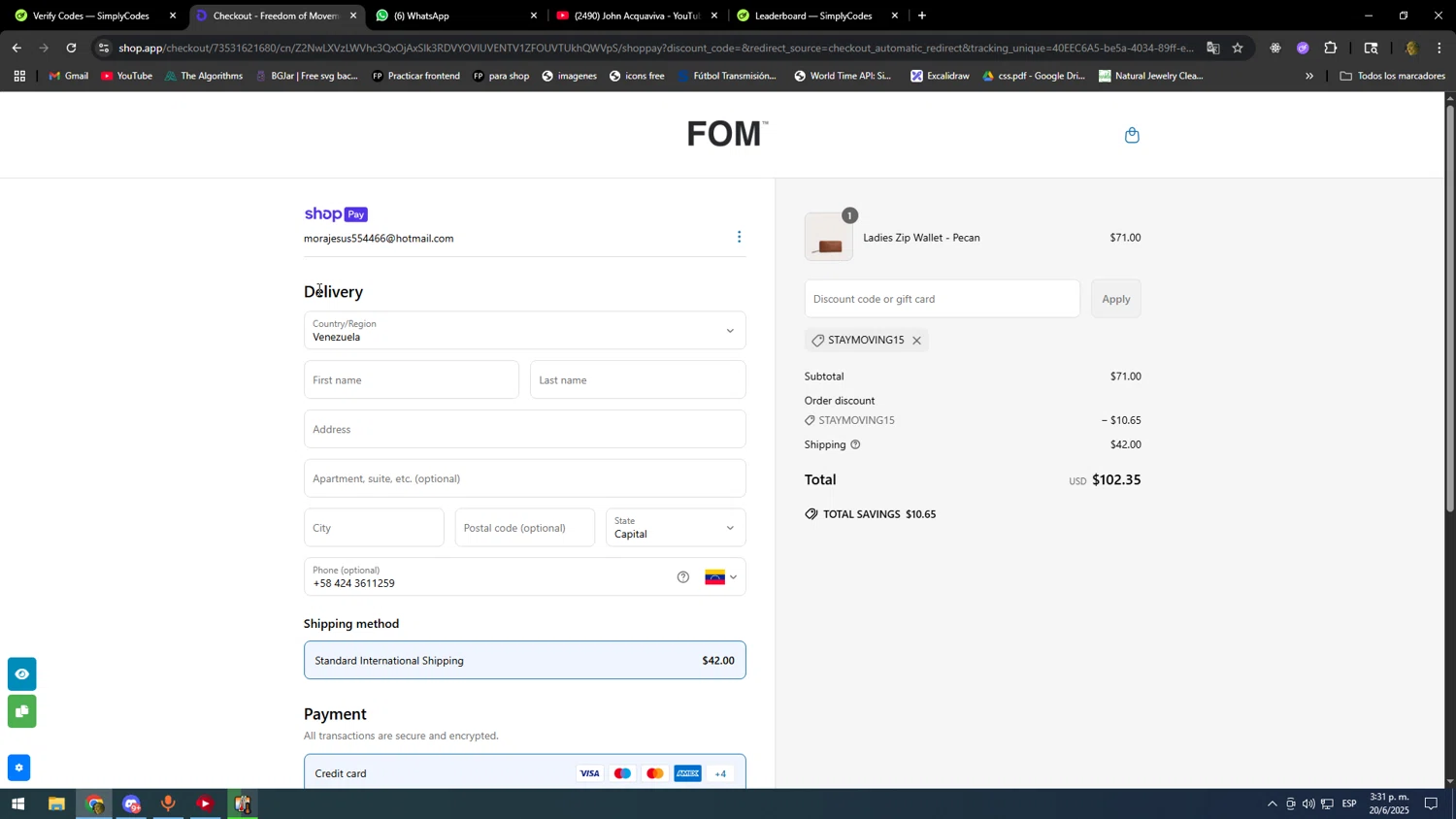 Freedom Of Movement discount code screenshot showing code STAYMOVING15 applied at Freedom Of Movement checkout page. Uploaded by SimplyCodes community member SOOOOOOOOOOOOOOOOOOOOOOO on Jun 20, 2025