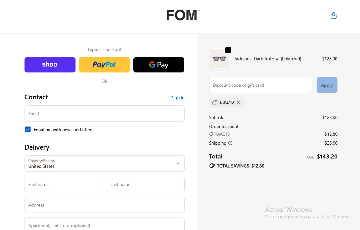 Freedom Of Movement discount code screenshot showing code TAKE10 applied at Freedom Of Movement checkout page. Uploaded by SimplyCodes community member Gary_23 on Oct 20, 2025