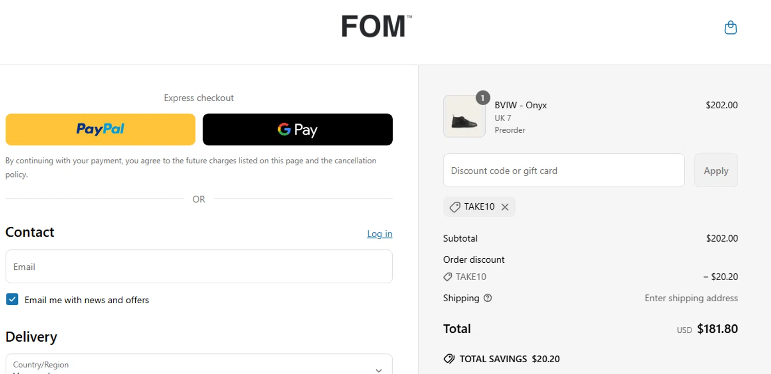 Freedom Of Movement discount code screenshot showing code TAKE10 applied at Freedom Of Movement checkout page. Uploaded by SimplyCodes community member Jhonny on May 27, 2025