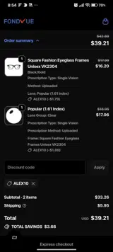 ALEX10 coupon verification screenshot
