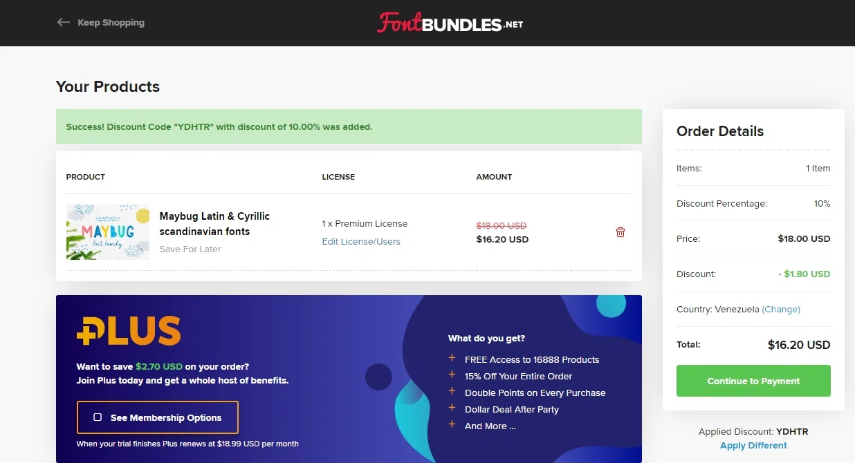 where to use Font Bundles promo code box