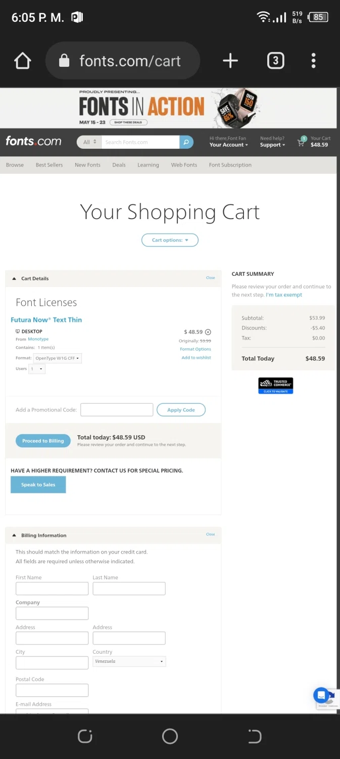 where to use Fonts promo code box