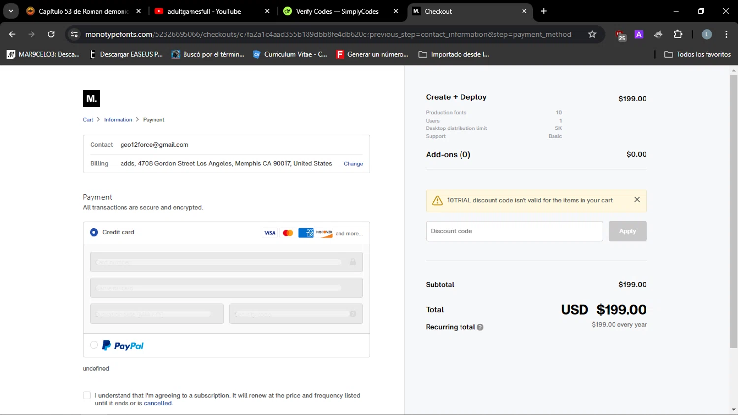 FontShop checkout page showing FontShop promo code box | Screenshot taken by SimplyCodes community member on Jul 24, 2024