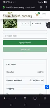 Jennifer10 coupon verification screenshot