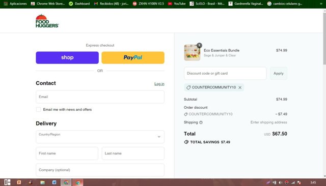 Food Huggers checkout page showing Food Huggers coupon code box | Screenshot taken by SimplyCodes community member on Sep 8, 2025