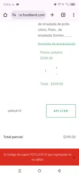 potluck10 coupon verification screenshot