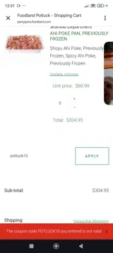 potluck10 coupon verification screenshot