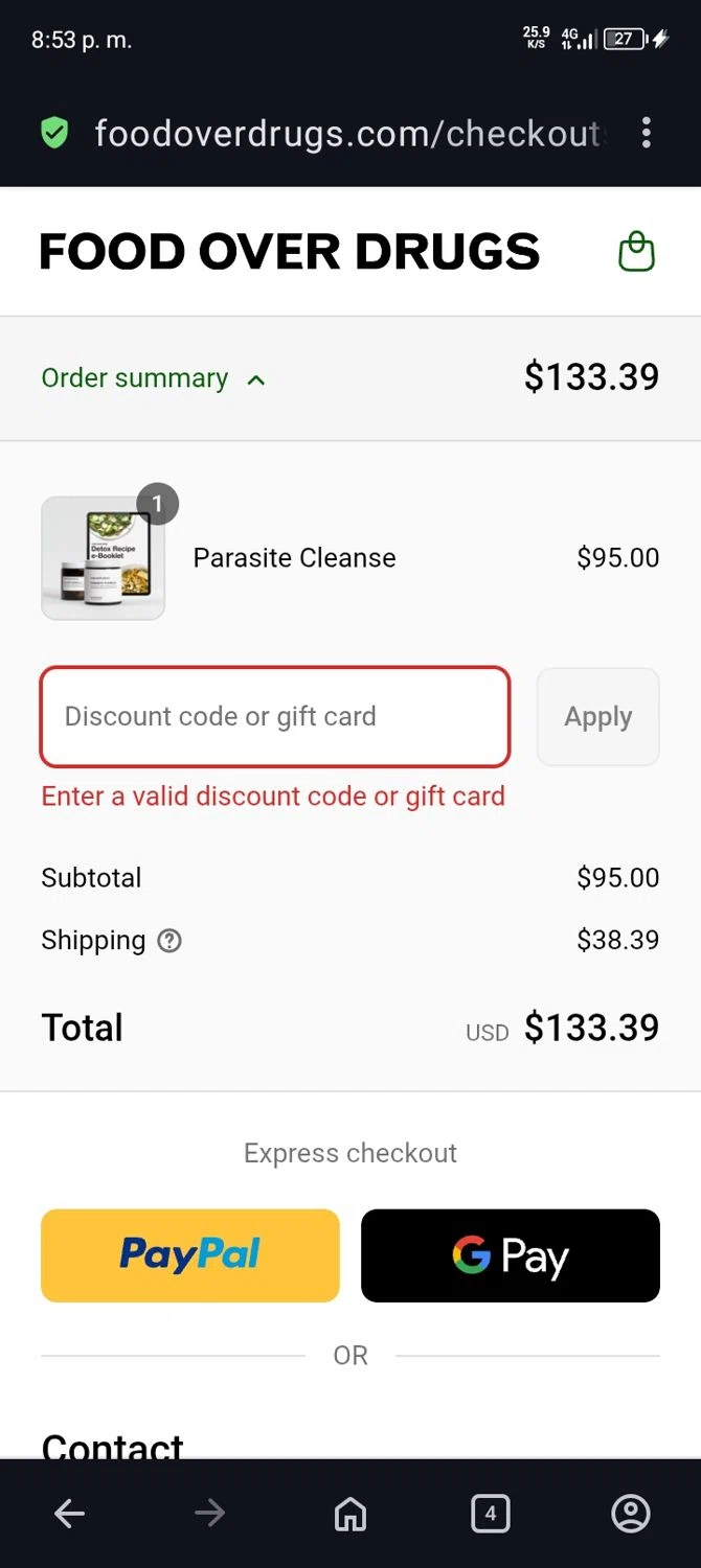 Food Over Drugs discount code screenshot showing code CHAPPYT applied at Food Over Drugs checkout page. Uploaded by SimplyCodes community member terricameron on Sep 8, 2025