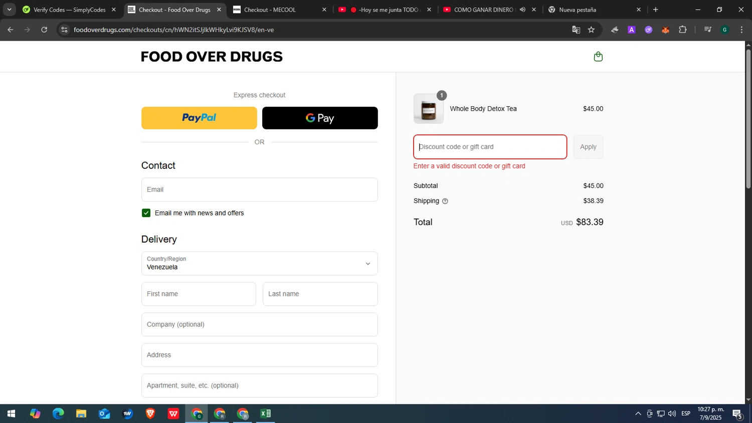 Food Over Drugs discount code screenshot showing code CHAPPYT applied at Food Over Drugs checkout page. Uploaded by SimplyCodes community member yasabesssss on Sep 8, 2025