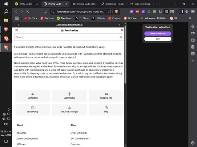 Footaction checkout page showing Footaction promo code box | Screenshot taken by SimplyCodes community member on Jul 22, 2025