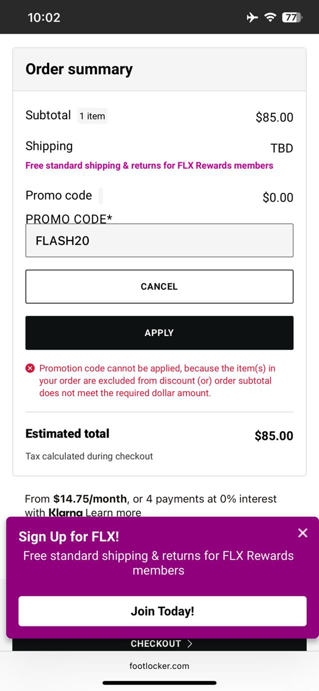 Footaction checkout page showing Footaction promo code box | Screenshot taken by SimplyCodes community member on Jul 30, 2025