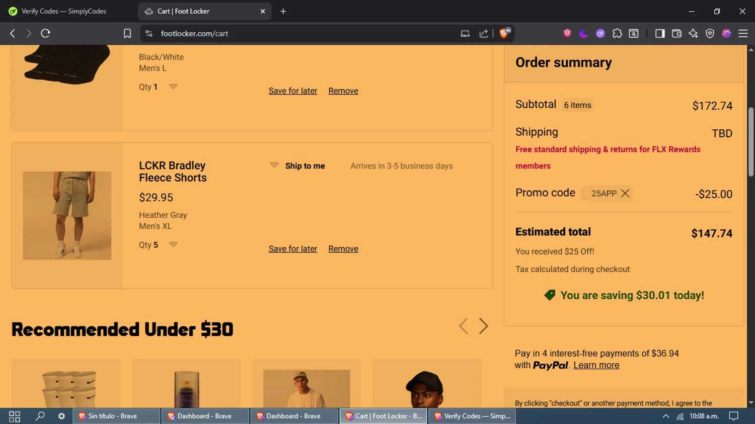 Footaction promo code screenshot showing code 25APP applied at Footaction checkout page. Uploaded by SimplyCodes community member ValueWhiz9480 on Jul 6, 2025