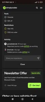 Footaction coupon verification screenshot