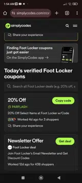 Footaction coupon verification screenshot