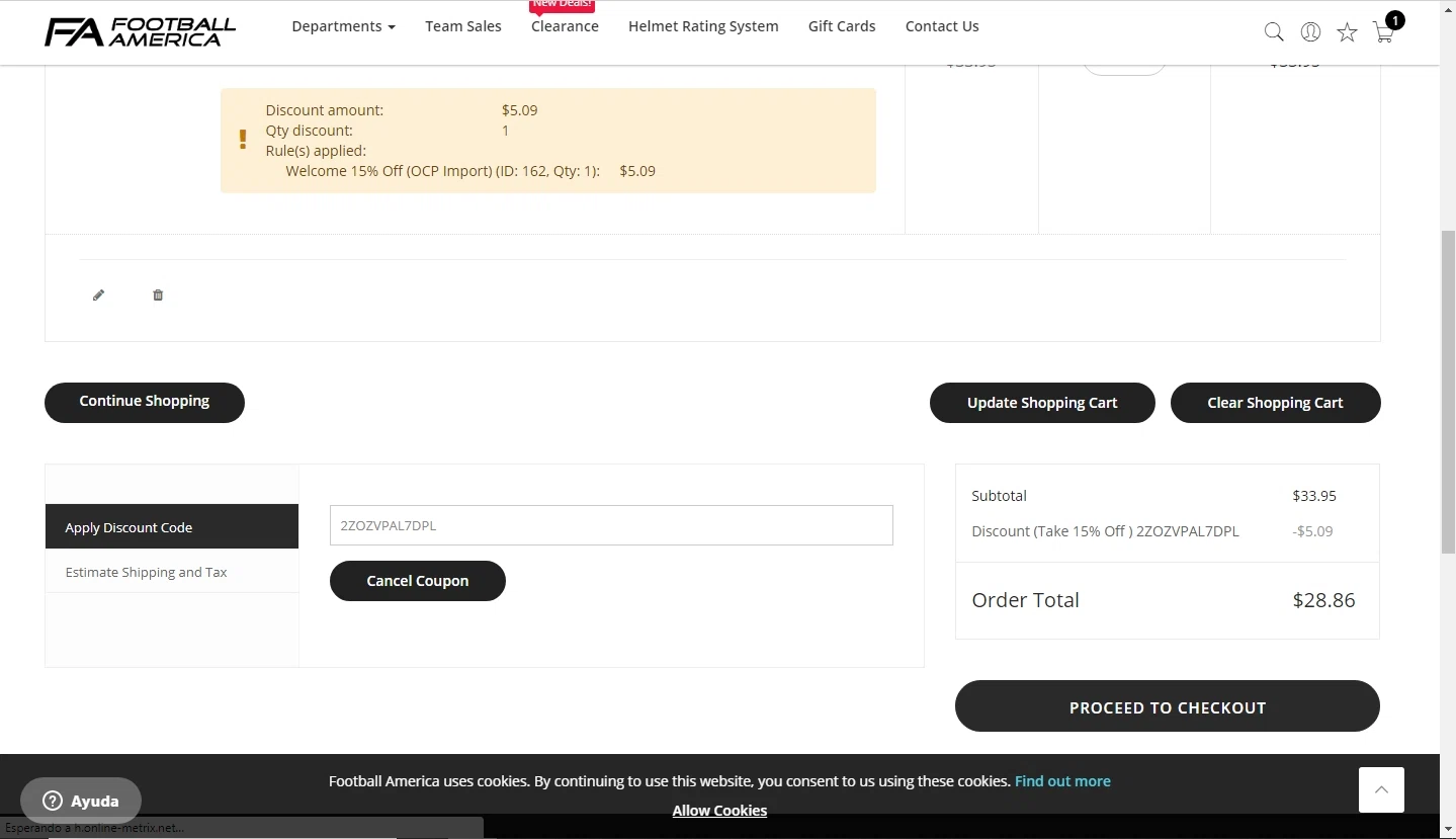 Football America checkout page showing Football America promo code box | Screenshot taken by SimplyCodes community member on Apr 18, 2021