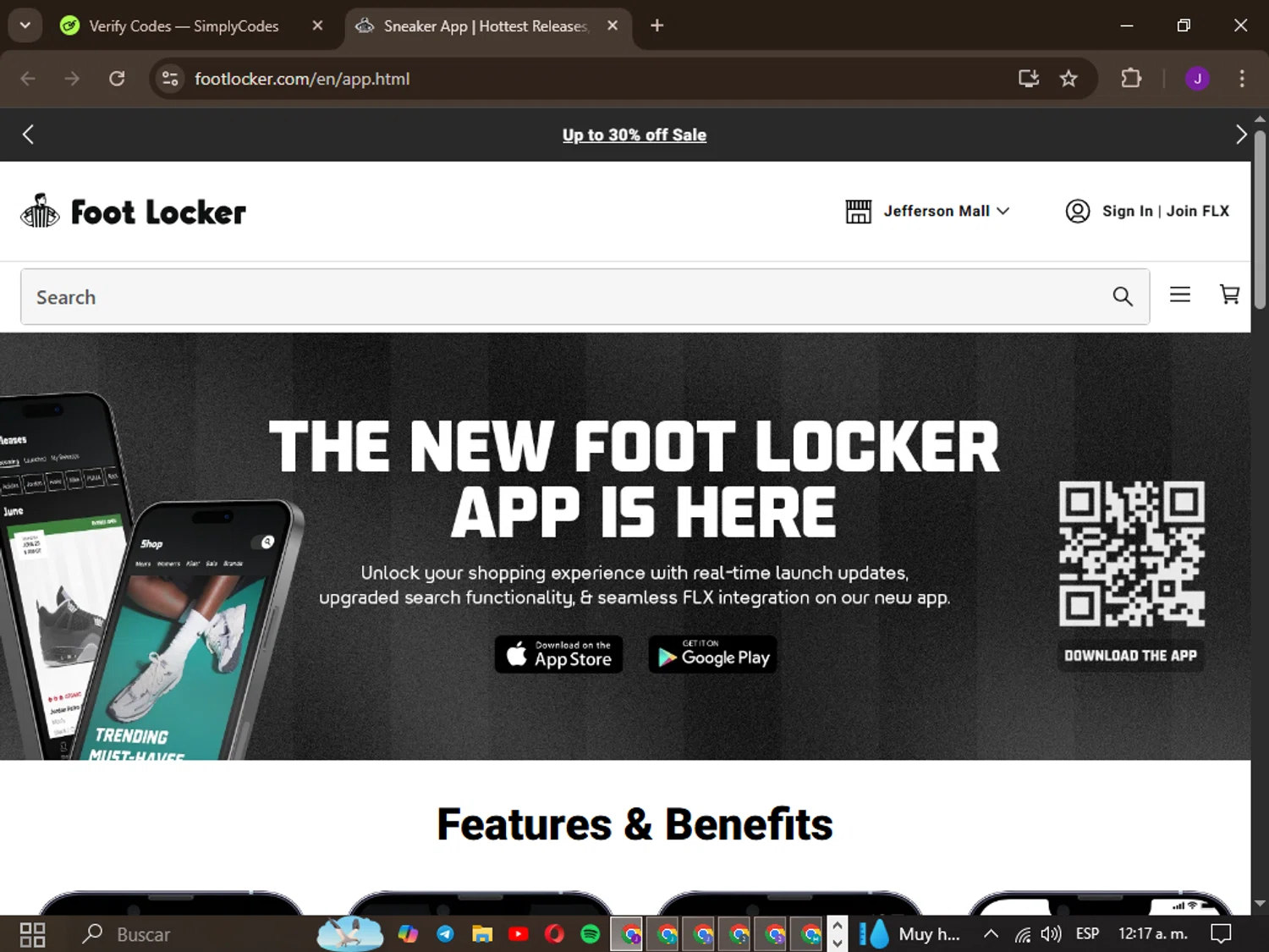 Foot Locker promo code screenshot showing code APP25 applied at Foot Locker checkout page. Uploaded by SimplyCodes community member jordangar on Jul 8, 2025