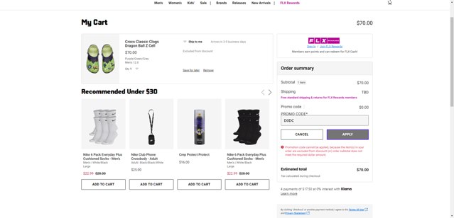Foot Locker checkout page showing Foot Locker promo code box | Screenshot taken by SimplyCodes community member on May 29, 2025