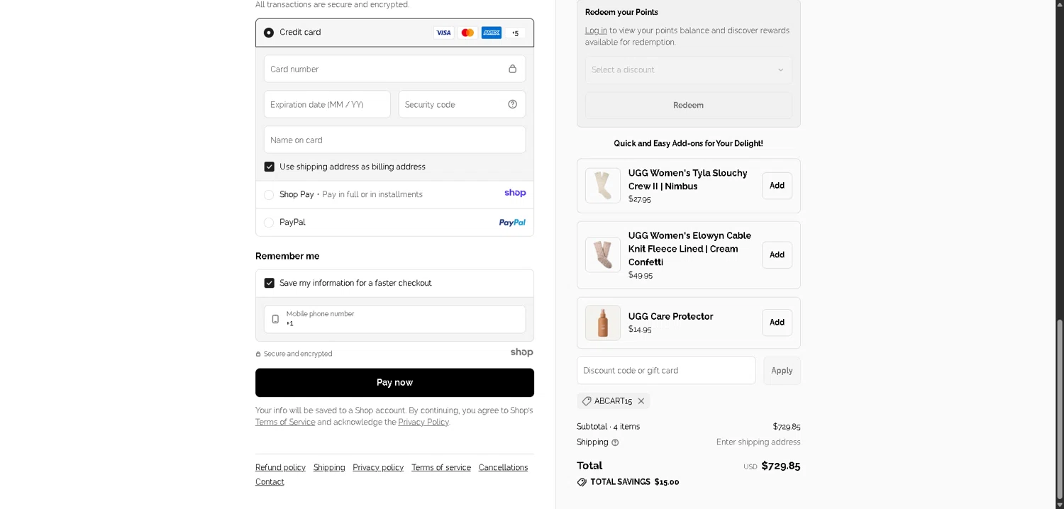 Footprint USA promo code screenshot showing code ABCART15 applied at Footprint USA checkout page. Uploaded by SimplyCodes community member PromoElite4745 on Dec 18, 2025