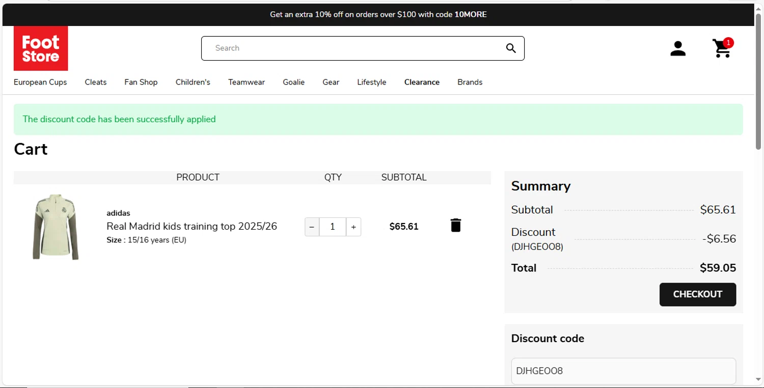 Foot-Store checkout page showing Foot-Store discount code box | Screenshot taken by SimplyCodes community member on Jan 25, 2026