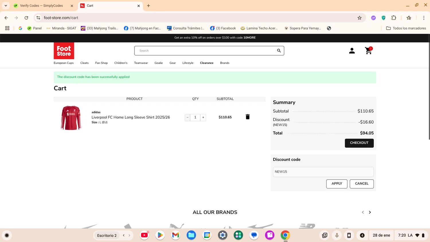Foot-Store checkout page showing Foot-Store discount code box | Screenshot taken by SimplyCodes community member on Jan 28, 2026