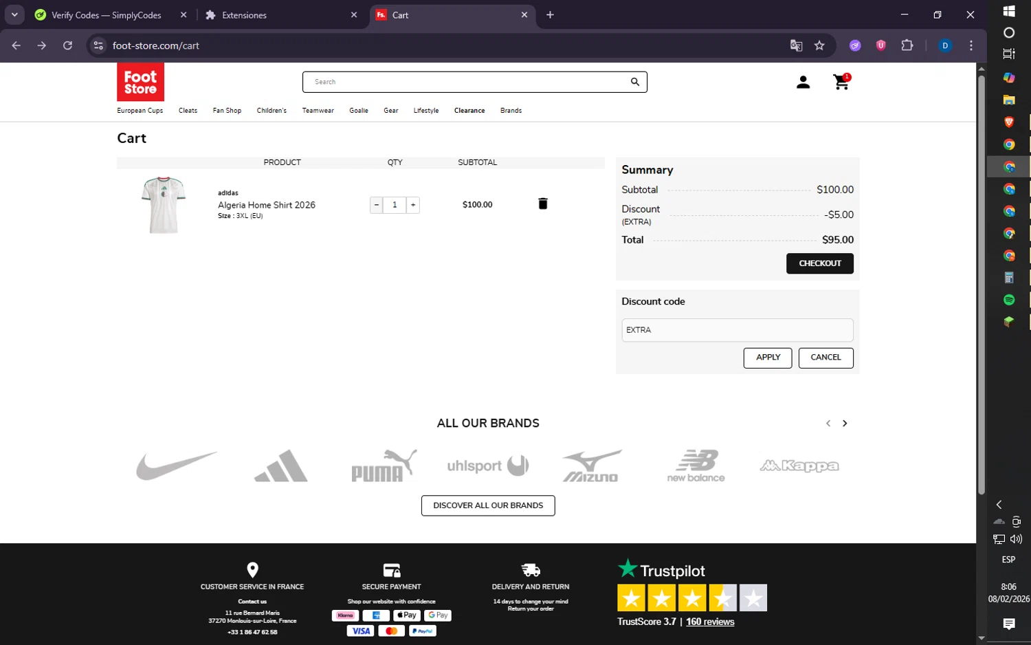 Foot-Store checkout page showing Foot-Store discount code box | Screenshot taken by SimplyCodes community member on Feb 8, 2026