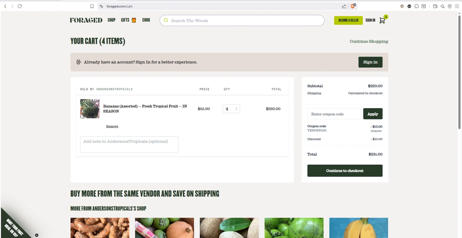 Foraged checkout page showing Foraged discount code box | Screenshot taken by SimplyCodes community member on Feb 2, 2026