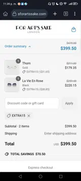 For Art's Sake coupon verification screenshot