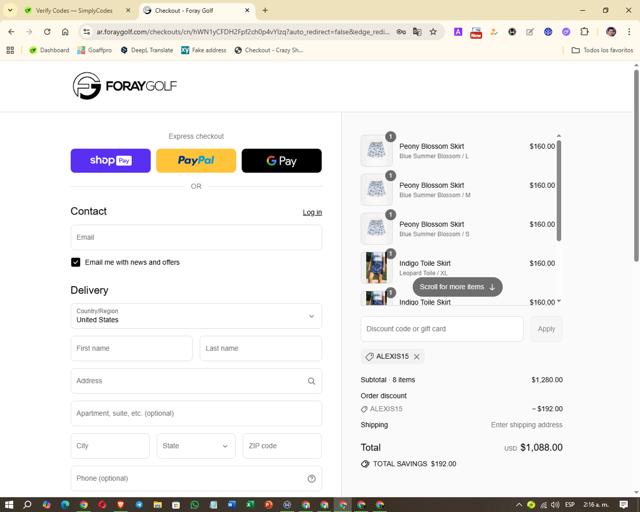 Foray Golf checkout page showing Foray Golf promo code box | Screenshot taken by SimplyCodes community member on Aug 19, 2025