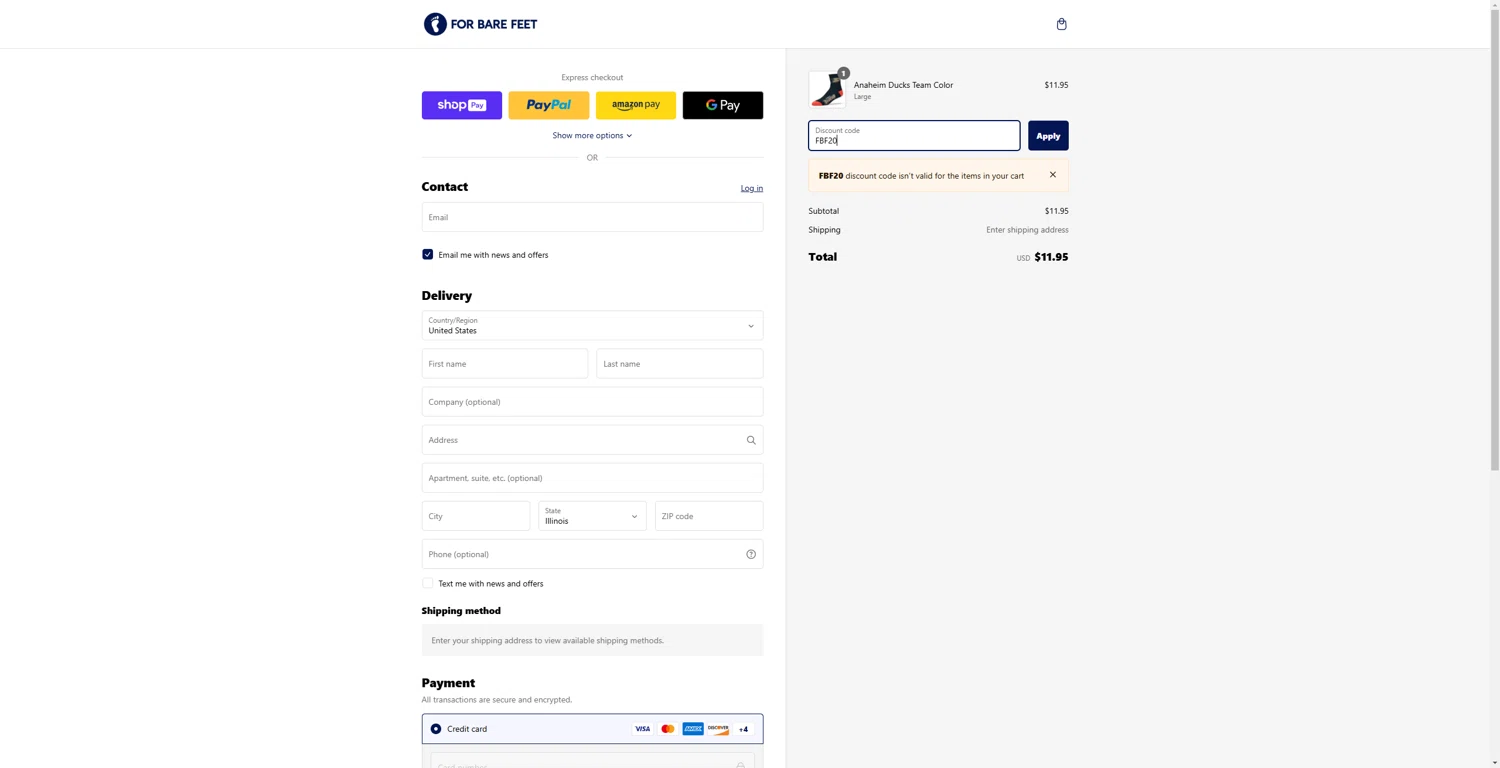 For Bare Feet discount code screenshot showing code FBF20 applied at For Bare Feet checkout page. Uploaded by SimplyCodes community member echidanarara on Jan 21, 2025