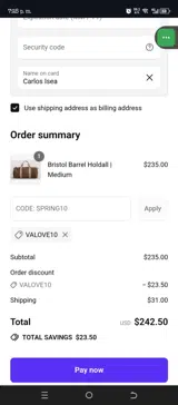 VALOVE10 coupon verification screenshot