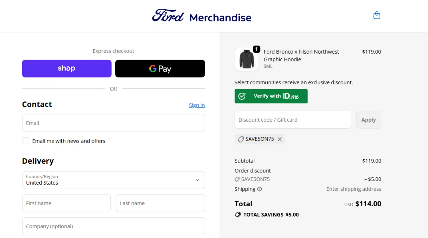 Ford promo code screenshot showing code SAVE5ON75 applied at Ford checkout page. Uploaded by SimplyCodes community member PaulSkenes on Jun 17, 2026