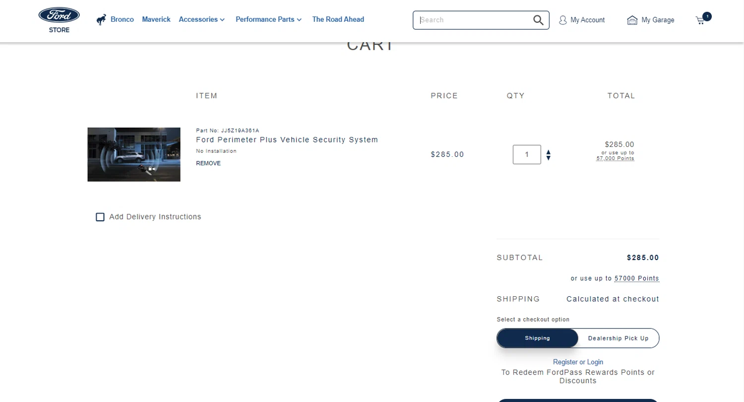 Ford Accessories checkout page showing Ford Accessories discount code box | Screenshot taken by SimplyCodes community member on Jul 30, 2024